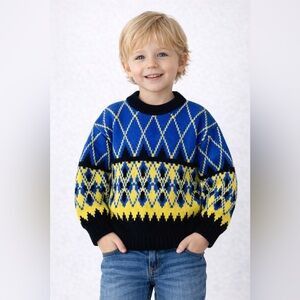 Vintage blue‎ & yellow knit sweater size 6x